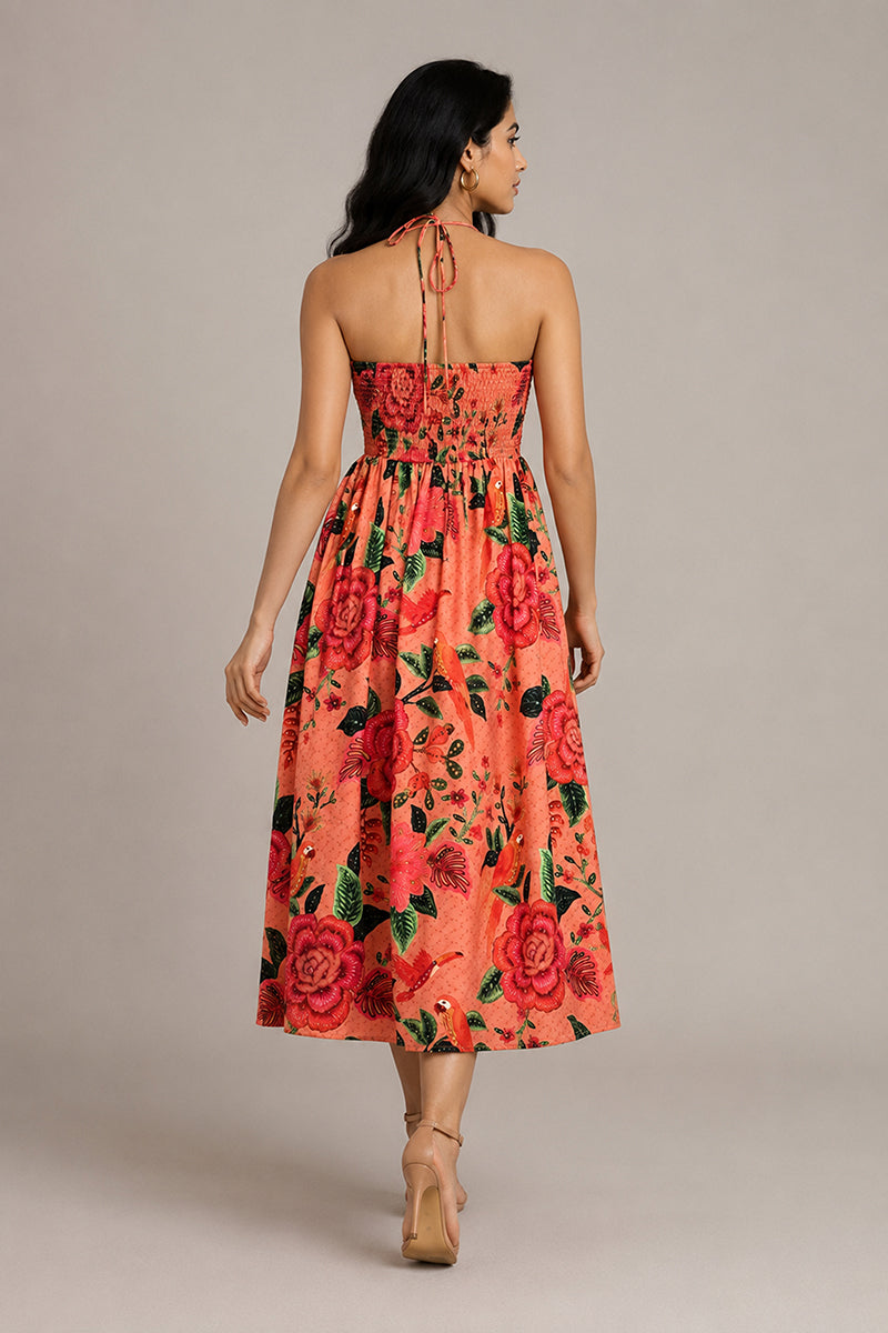 Coral Floral Halter Midi Dress – Pack of 6