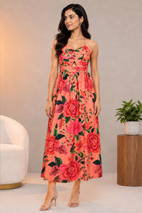 Coral Floral Halter Midi Dress – Pack of 6