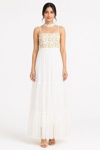 White Tiered Maxi Dress with Embellished Floral Bodice – Pack of 6