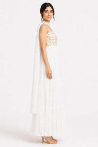 White Tiered Maxi Dress with Embellished Floral Bodice – Pack of 6