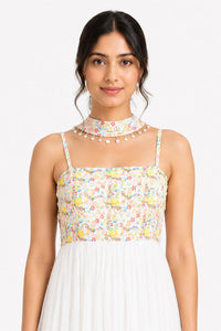 White Tiered Maxi Dress with Embellished Floral Bodice – Pack of 6