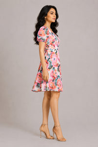 Vibrant Floral Puff-Sleeve Fit & Flare Dress – Pack of 6
