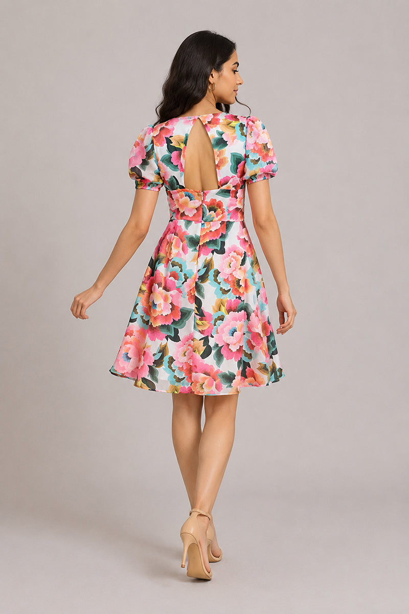 Vibrant Floral Puff-Sleeve Fit & Flare Dress – Pack of 6