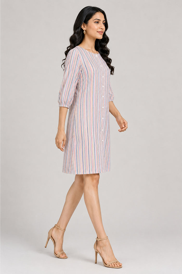 Multicolor Stripe Cotton Seersucker Button-Front Dress – Pack of 6