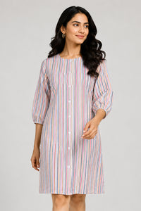 Multicolor Stripe Cotton Seersucker Button-Front Dress – Pack of 6
