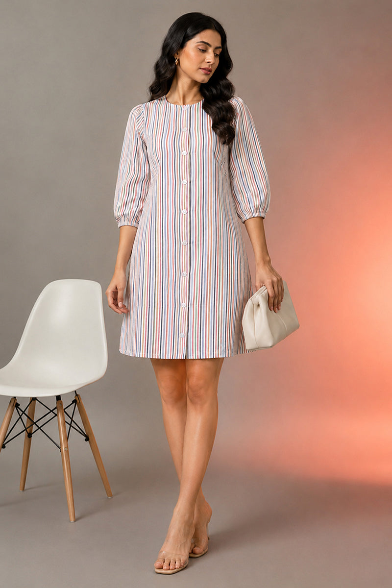 Multicolor Stripe Cotton Seersucker Button-Front Dress – Pack of 6