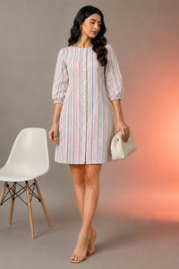 Multicolor Stripe Cotton Seersucker Button-Front Dress – Pack of 6