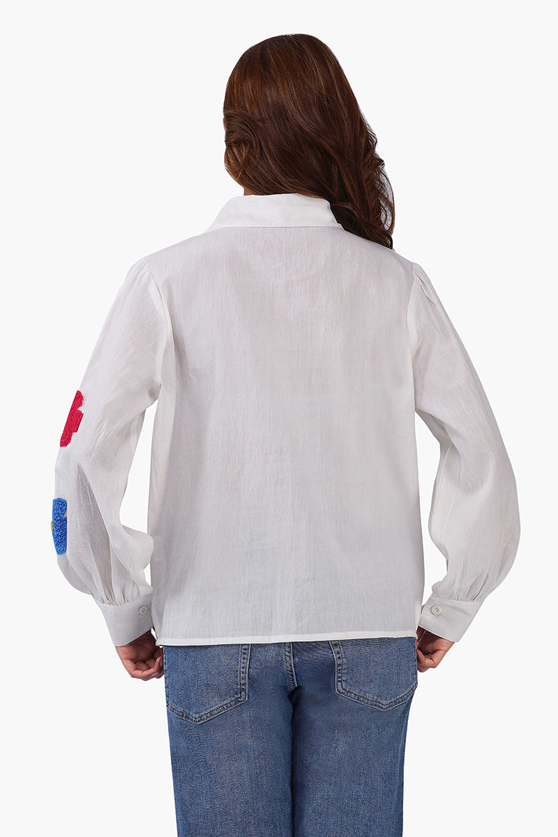 White Cotton Floral Embroidered Button-Down Shirt – Pack of 6