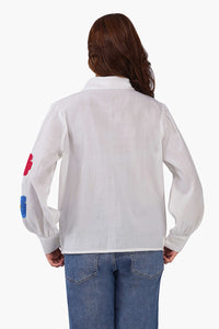 White Cotton Floral Embroidered Button-Down Shirt – Pack of 6