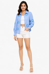 Light Blue Floral Embroidered Button-Down Shirt – Pack of 6