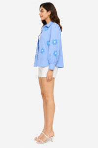 Light Blue Floral Embroidered Button-Down Shirt – Pack of 6
