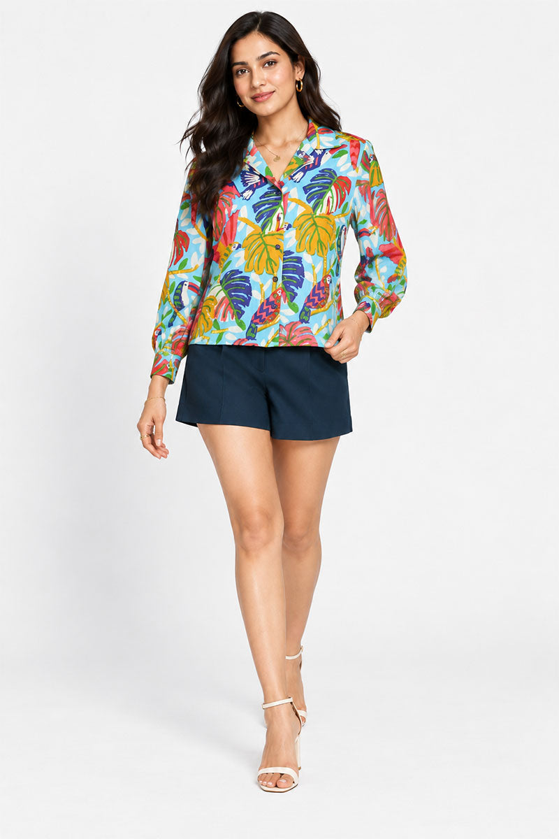 Tropical Toucan Print Cotton Button-Down Shirt – Pack of 6