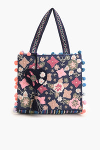 Whimsical Navy Blue Mini Tote Bag