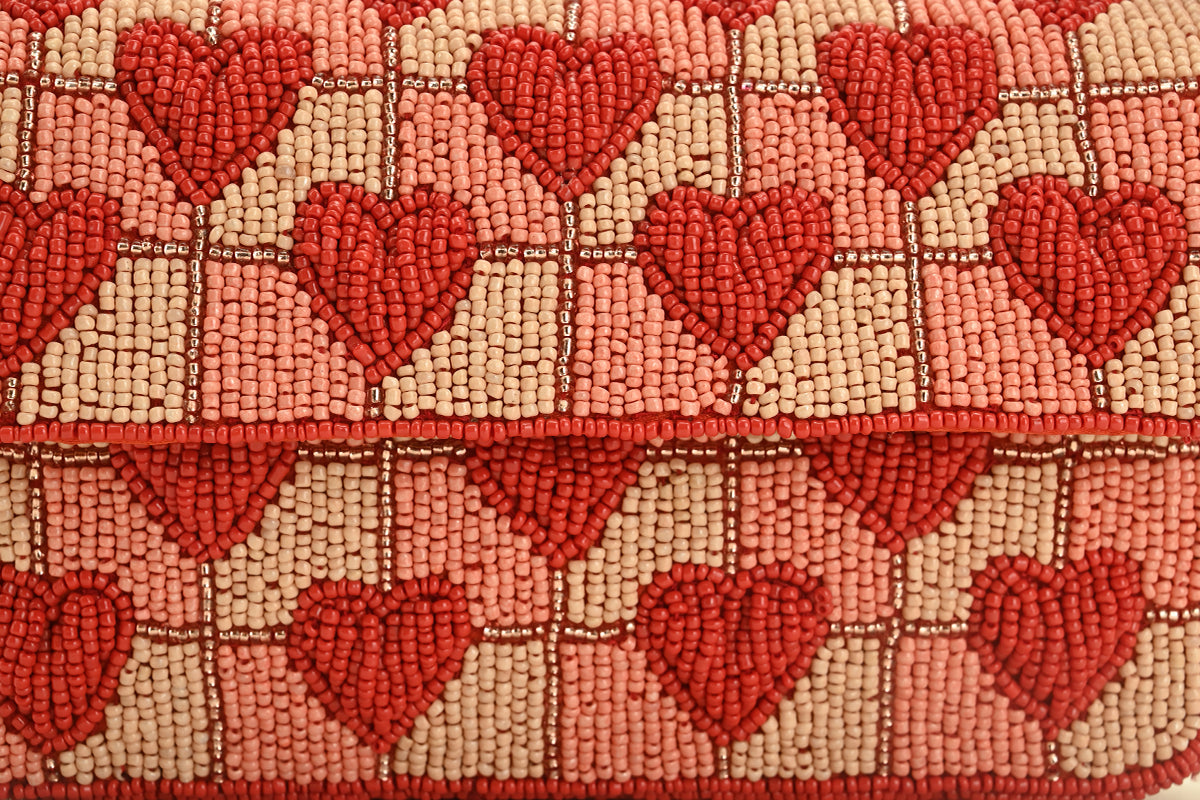 Handcrafted Embossed Heart Fully Beaded Luxury Shoulder Bag