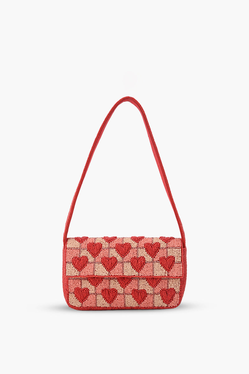 Handcrafted Embossed Heart Fully Beaded Luxury Shoulder Bag